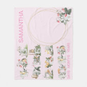 ウッドランド動物カスタムのナンバーマイルストーンエイジングピンク フリースブランケット (正面)