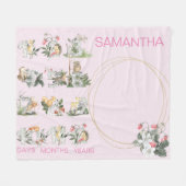 ウッドランド動物カスタムのナンバーマイルストーンエイジングピンク フリースブランケット (正面(横))