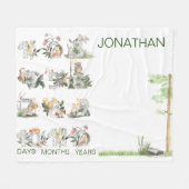 ウッドランド動物カスタムのナンバーマイルストーンエイジ フリースブランケット (正面(横))