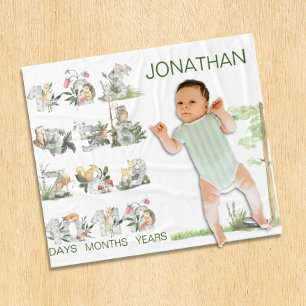 ウッドランド動物カスタムのナンバーマイルストーンエイジ フリースブランケット