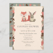 ウッドランド動物カップル赤ちゃんシャワー/散水 招待状 (正面/裏面)