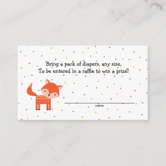ウッドランド動物キツネおむつラッフルチケット エンクロージャーカード (正面)