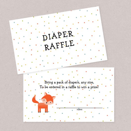 ウッドランド動物キツネおむつラッフルチケット エンクロージャーカード