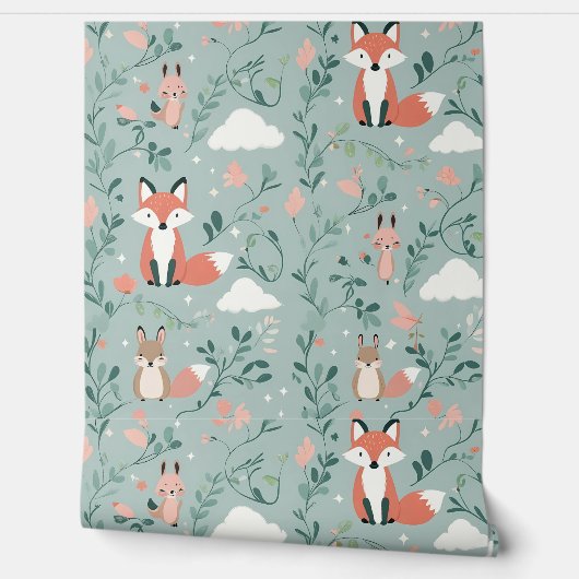 ウッドランド動物キツネの森の皮と棒 壁紙 (ほどく)