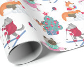 ウッドランド動物キツネオオカミ鹿のクリスマスのアンティックス ラッピングペーパー (ロールコーナー)