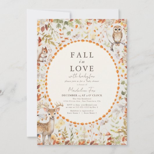 ウッドランド動物キノコの森の赤ちゃんシャワー 招待状 (正面)