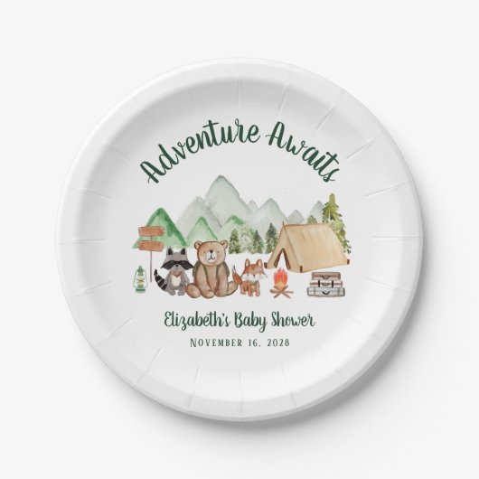 ウッドランド動物キャンピングベビーシャワー ペーパープレート (正面)