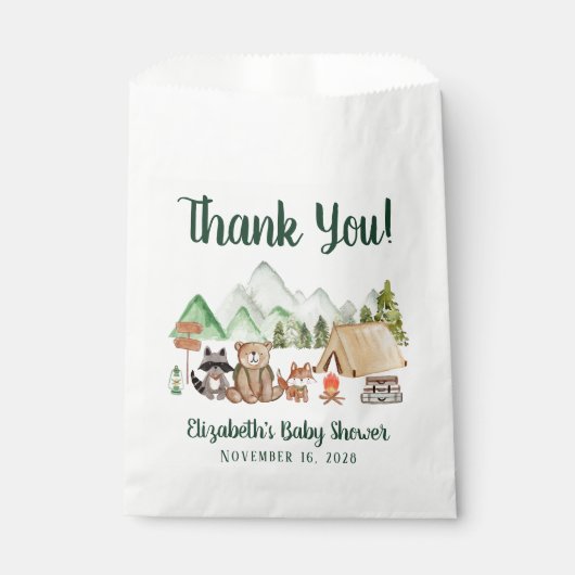 ウッドランド動物キャンプ赤ちゃんシャワーありがとう フェイバーバッグ (正面)