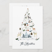 ウッドランド動物クリスマスツリーカード サンキューカード (正面/裏面)