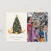 ウッドランド動物クリスマスツリー白いフォトカード シーズンカード (正面/裏面)