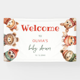 ウッドランド動物クリスマス冬の赤ちゃんシャワー 横断幕