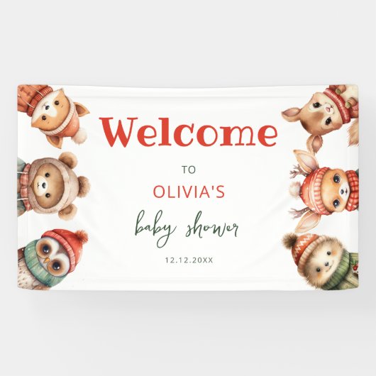 ウッドランド動物クリスマス冬の赤ちゃんシャワー 横断幕 (横)