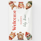 ウッドランド動物クリスマス冬の赤ちゃんシャワー 横断幕 (縦)