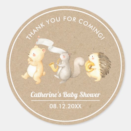 ウッドランド動物サンキューベイビーシャワー ラウンドシール (正面)