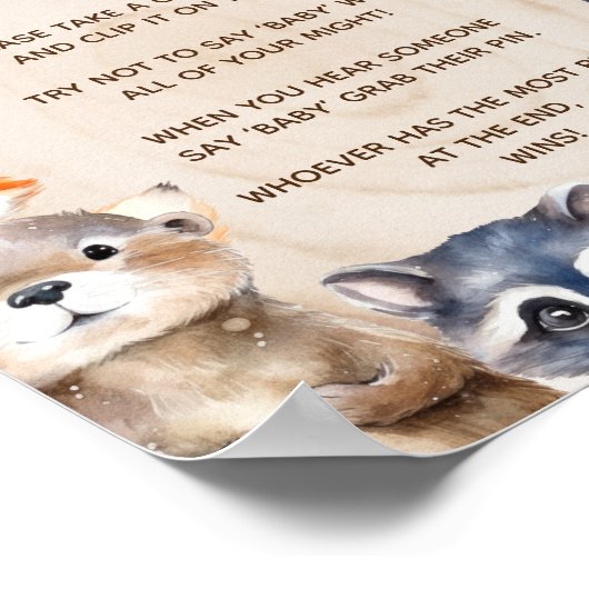 ウッドランド動物テーマはベビーゲームのポスターと言わない ポスター (角)