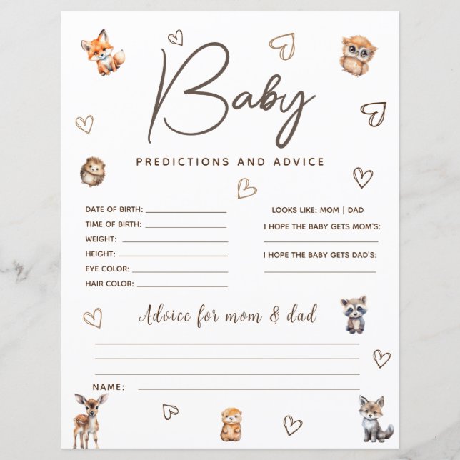 ウッドランド動物テーマ予測及びアドバイスゲーム (正面)