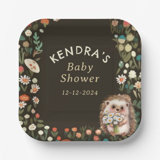 ウッドランド動物デイジー花赤ちゃんシャワー ペーパープレート (正面)