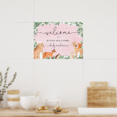 ウッドランド動物ピンクの赤ちゃんシャワー歓迎サイン ポスター (キッチン)