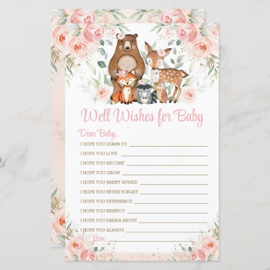 ウッドランド動物ピンクフローラがベビーゲームを希望 (正面/裏面)