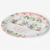 ウッドランド動物ピンクフローラガール1歳の誕生日  ペーパープレート (アングル)