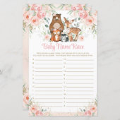 ウッドランド動物ピンクフローラベビー名レースゲーム (正面/裏面)