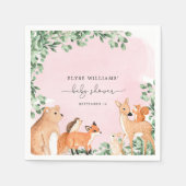 ウッドランド動物ピンク赤ちゃんシャワー紙ナプキン スタンダードカクテルナプキン (正面)