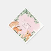 ウッドランド動物ピンク赤ちゃんシャワー紙ナプキン スタンダードカクテルナプキン (角)