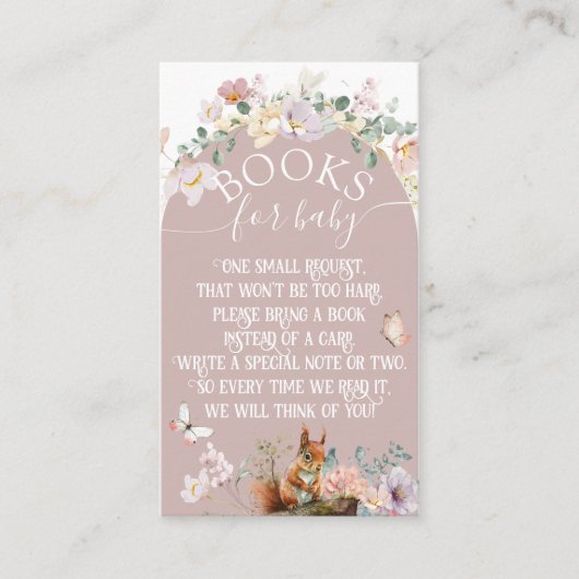 ウッドランド動物フローラガールベビーシャワーブック エンクロージャーカード (正面)