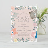 ウッドランド動物フローラピンクガールベビーシャワー 招待状 (スタンド正面)
