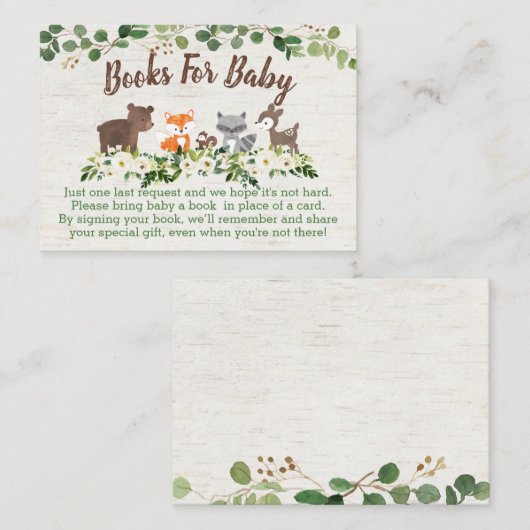 ウッドランド動物フローラベビーブックリクエストカード プレイスカード (正面/裏面)
