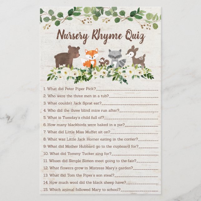 ウッドランド動物フローラ子供部屋韻シャワーゲーム (正面)