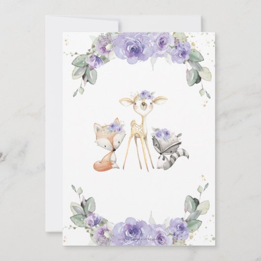 ウッドランド動物フローラ赤ちゃんシャワーサンキューカード 招待状 (裏面)