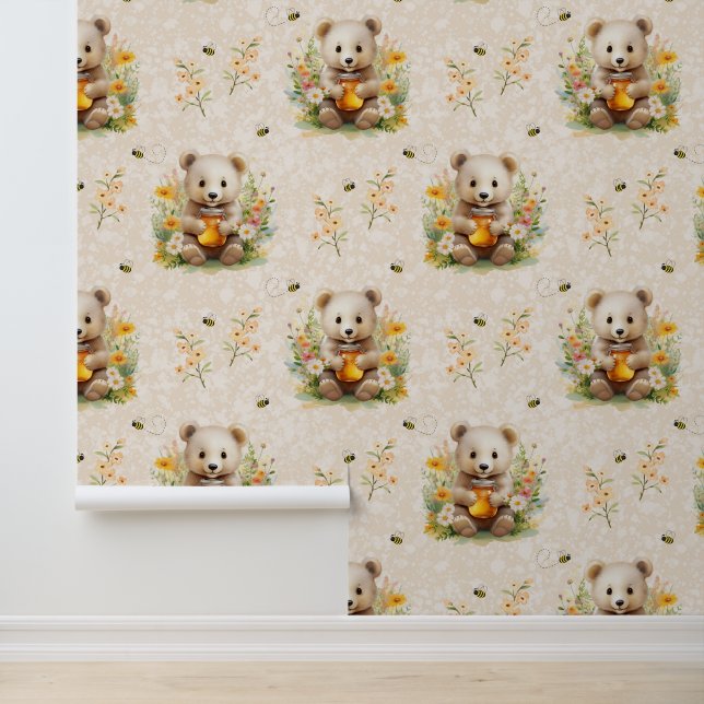 ウッドランド動物ベビークマ野生の花ハニービー 壁紙 (アプリケーション)