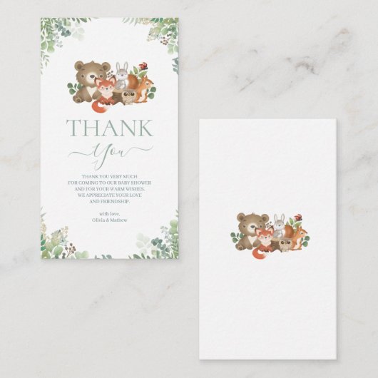 ウッドランド動物ベビーシャワーありがとう エンクロージャーカード (正面/裏面)