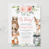 ウッドランド動物ベビーシャワー招待状緑 招待状 (正面)