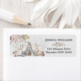 ウッドランド動物ベビーシャワー誕生日パーティーフローラ ラベル