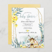 ウッドランド動物ベビースシャワー予算招待状 (正面/裏面)