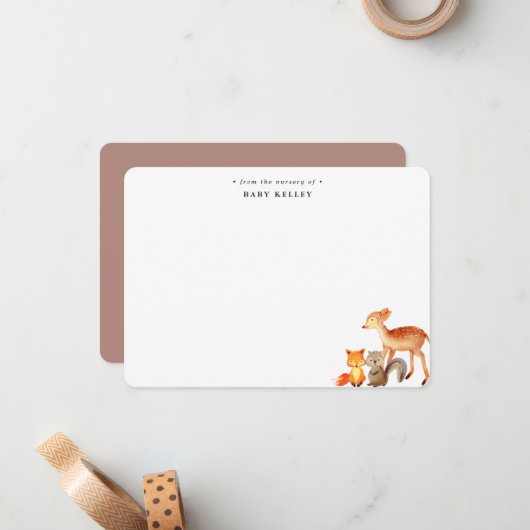 ウッドランド動物ベビーパーソナライズされたフラットノートカード ノートカード (正面/裏面インサイチュ)