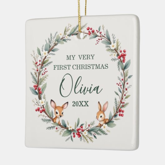 ウッドランド動物ベビーファースト・メリークリスマス セラミックオーナメント (左)