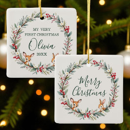 ウッドランド動物ベビーファースト・メリークリスマス セラミックオーナメント