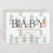 ウッドランド動物ベビー冷たい赤ちゃんシャワーbyメール 招待状 (正面/裏面)