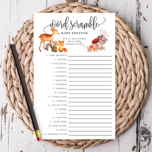 ウッドランド動物ベビー単語スクランブル紙ゲームカード チラシ