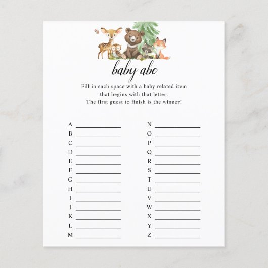 ウッドランド動物ベビーABCシャワー チラシ (正面)