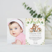 ウッドランド動物ホワイトアイボリーフローラ1歳の誕生日 サンキューカード (スタンド正面)