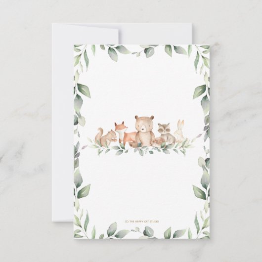 ウッドランド動物ママのベリーゲームカードの大きさ 招待状 (裏面)