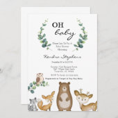 ウッドランド動物ミニマル赤ちゃんシャワー招待状 招待状 (正面/裏面)