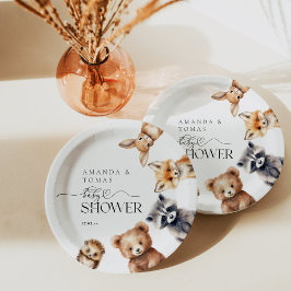 ウッドランド動物モダンの赤ちゃんシャワー ペーパープレート