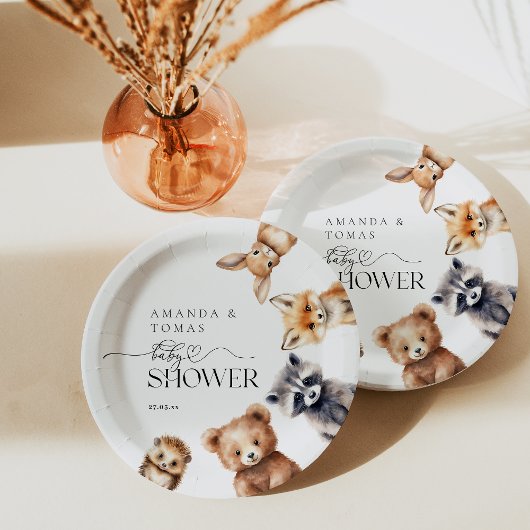 ウッドランド動物モダンの赤ちゃんシャワー ペーパープレート