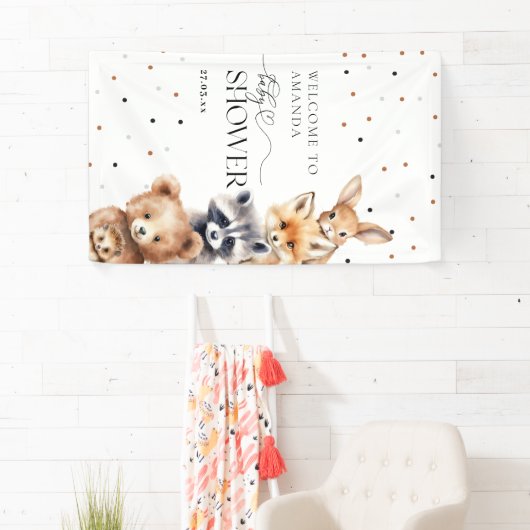 ウッドランド動物モダンの赤ちゃんシャワー 横断幕 (インサイチュ)