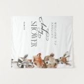 ウッドランド動物モダンニュートラルベビーシャワー タペストリー (正面(横))